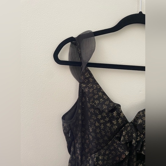 AllSaints Darell Black Gold Ruffle Dress Metallic UK 10 US 6 Babydoll Women’s - Picture 10 of 11